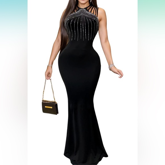 NWOT Jigfar Stretchy Formal Black Bodycon Formal Maxi Dress, Size XL - Picture 1 of 13